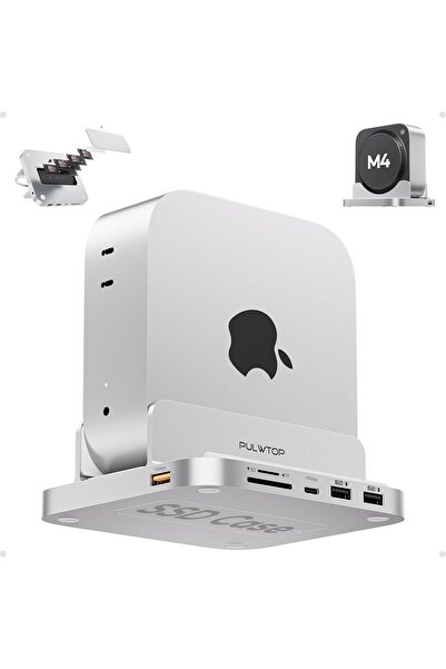 Generic قاعدة توصيل Mac mini M4 مع حاوية SSD M.2 سعة 4 تيرابايت، ومحور USB-C عمودي من الألومنيوم 8 في 1