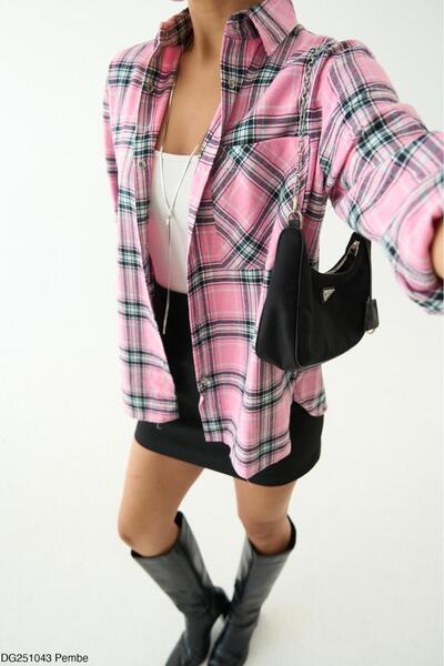 CADDELAMODA Women's Single Pocket Snap Fastener Lumberjack Shirt