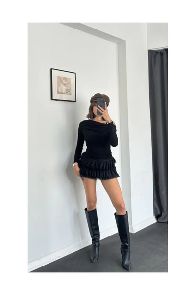 Lila Moda Kadın Gaia Kayık Yaka Drapeli Bluz