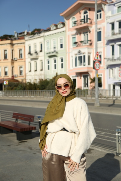 ENRİCO FERRİ Jakarlı Geometrik Desen Lumea Şal - Yağ Yeşili