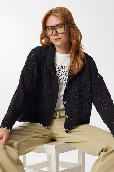 Lovelyİstanbul Contrast Stripe Knitwear Cardigan Lmx0130 Black