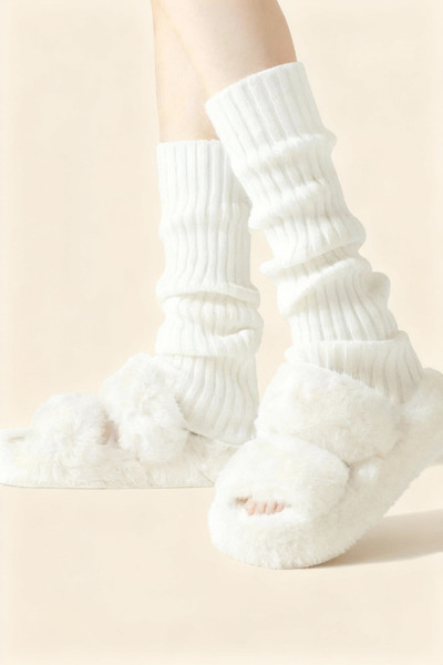 KISCHE Премиум чорапи 100% акрил Плетени акрилни чорапи за топли крака Екру