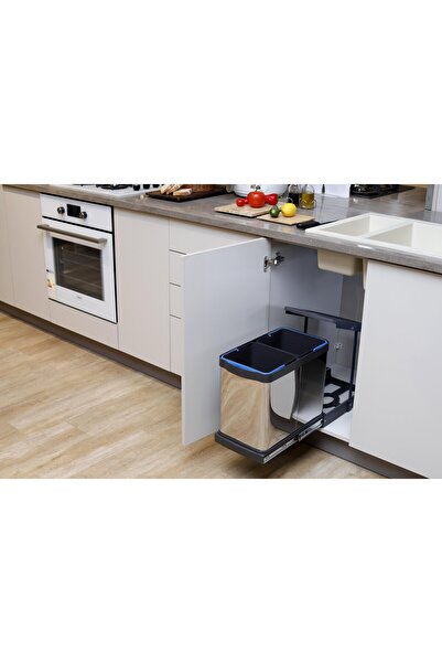 Pyramith 12+12 Liter Anthracite Telescopic Rail Stainless Steel Trash Can (P-9456)