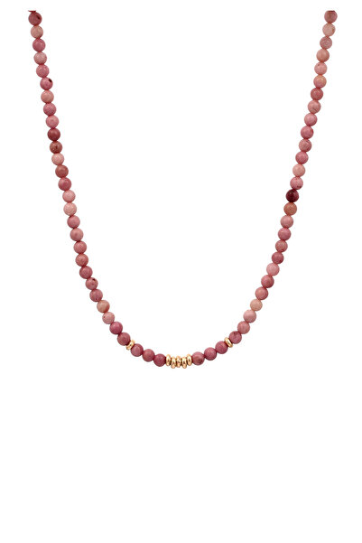 ELLI Náhrdelník s korálky Dámský nylonový řetízek Rodonit Růžový Stříbro 925 Pozlacené 40 cm