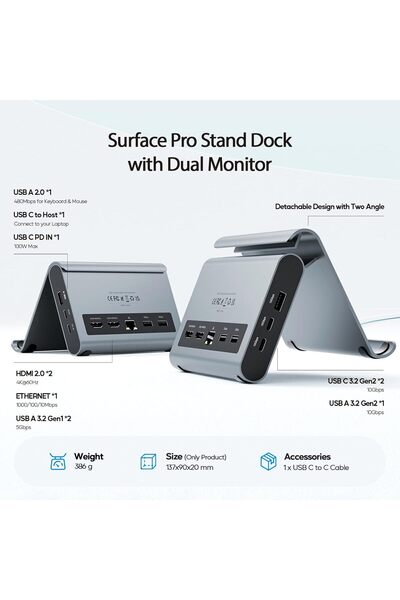 Generic محطة إرساء USB C مزدوجة الشاشة لأجهزة الكمبيوتر المحمولة التي تعمل بنظام Windows، PULWTOP شاشات مزدوجة مع 2 × HDMI 4K و3 × U