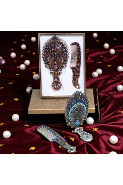 Kuzey Tacı مجموعة مرآة ومشط قابلة للطي من طاووس، حجم كبير، تصميم خاص، VIP