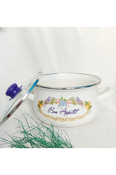 EBRULİEMAYE Belly Flower Enamel Pot 2750 ml 20 cm Diameter Milk Yogurt Soup Pot