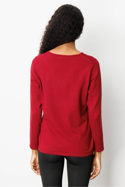 Desen Triko Women's V-Neck Shoulder Beading Embroidered Blouse Cherry