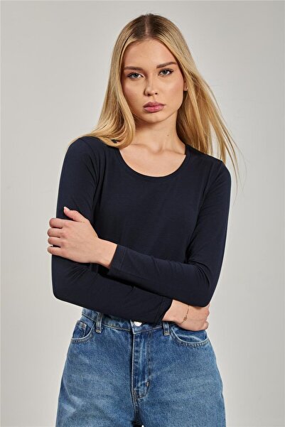 BARRELS AND OIL بدلة نسائية طويلة الأكمام برقبة على شكل U - أزرق بحري