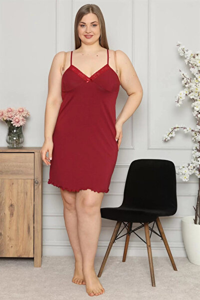 Beruflic Women's Cotton Rope Strap Plus Size Nightgown Burgundy