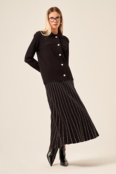 FTZ WOMEN طقم نسائي مكون من قطعتين بتفاصيل لامعة باللون الأسود 20899