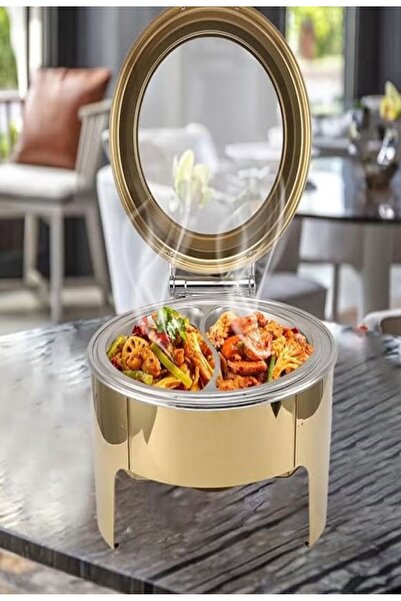 ALMASA 9L Round Glass Hole Hydraulic Buffet Heater, Gold