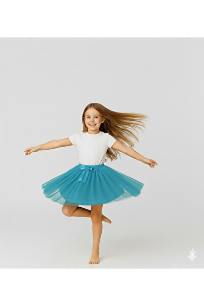 Sibel Günay Butik Girl's Tutu Skirt |   April 23 – May 19 Special Day |   Turquoise |   Lined with Ribbon Detail
