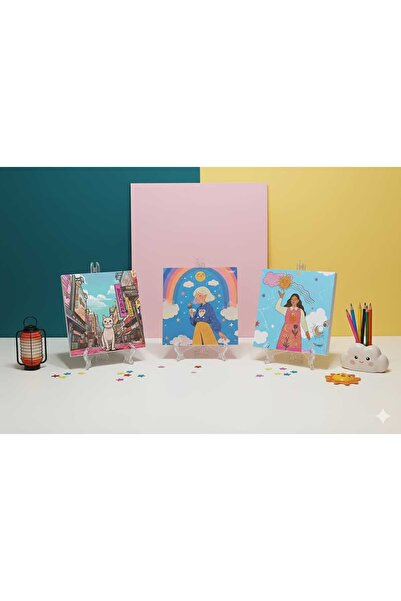 BY CAPPİ 15*15 American Bristol Glittered Square Cover Lined Notebook 3-Piece Set