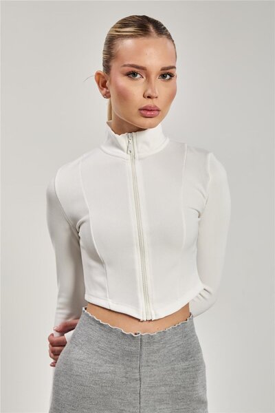 BARRELS AND OIL Women's Stand Collar Zippered Bodysuit - White