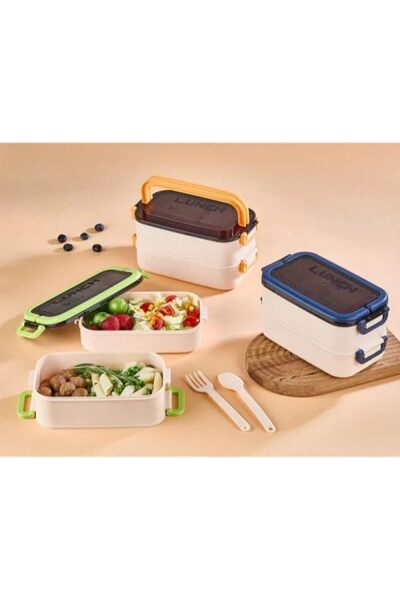 Limmy 2-Layer Plastic Storage Container Nutrition Bowl with Fork and Spoon 1260 ml - Orange