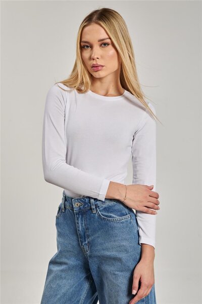 BARRELS AND OIL Women's crew neck long sleeve bodysuit - white