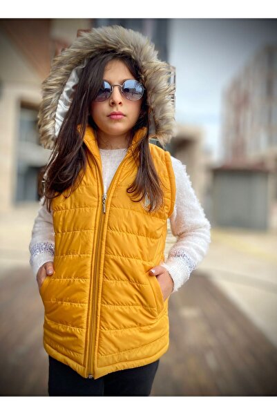 WENA KİDS Girl's Furry Hooded Puffer Vest