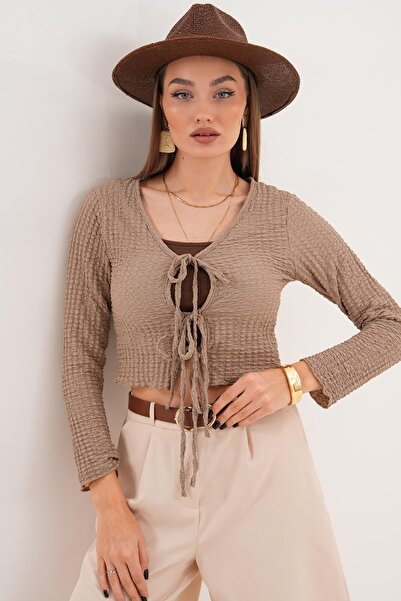 ŞİMAL Women's Front Lace-Up Wrinkled Blouse 255266 -