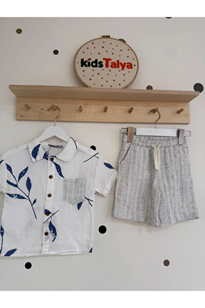 kidstalya Leaf Patterned Shirt Suit