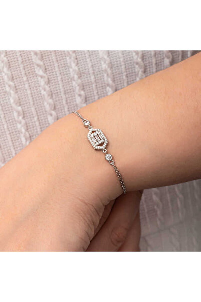robotrend Blackcraft Silver Hexagon Baguette Stone Women's Bracelet (Bc-252A7D)