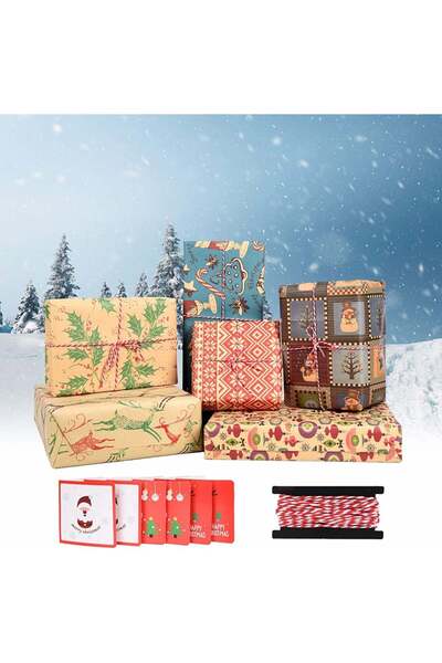 Voqeen Set de 6 coli de hârtie de împachetat cadouri, multicolore, 50 x 70 cm