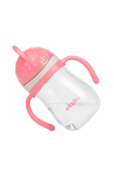 Akuku Cana de antrenament Pink 280ml anti-varsare cu manere si pai cu greutate,capac mobil de protec