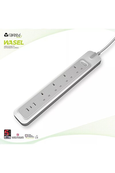 genric مقبس تمديد طاقة رافيد 2990 واط، 4 فتحات، من النوع البريطاني، مزود بثلاثة منافذ USB
