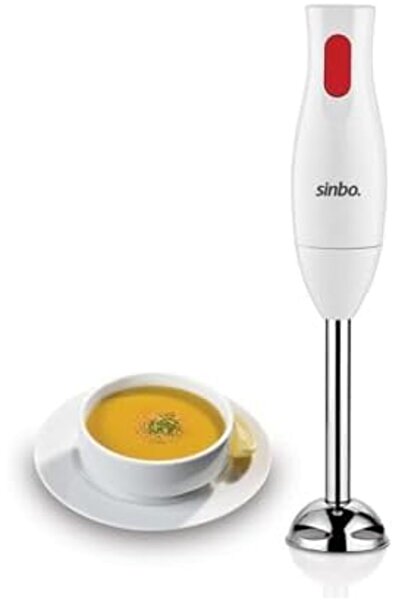 Sinbo SHB-3102 Hand Blender 350W Single Speed with 0.7L Beaker & Steel Blade – White/Red