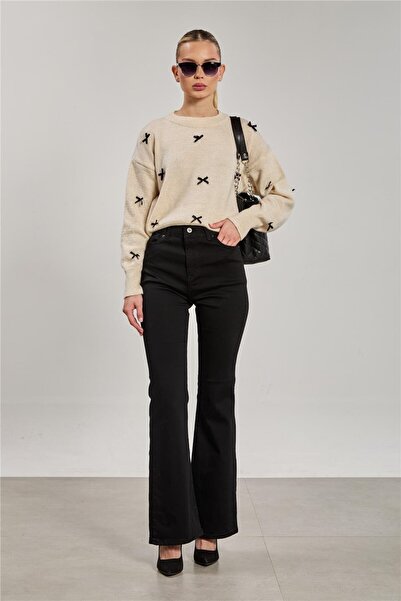 BARRELS AND OIL Kadın İspanyol Paça Jean Pantolon - Siyah