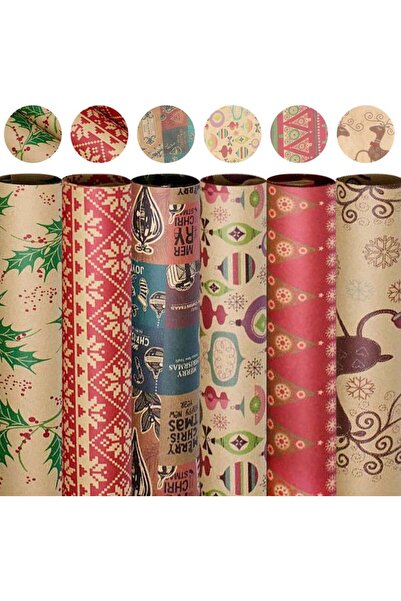 Voqeen Set de 6 coli de hârtie de împachetat cadouri, multicolore, 70 x 50 cm