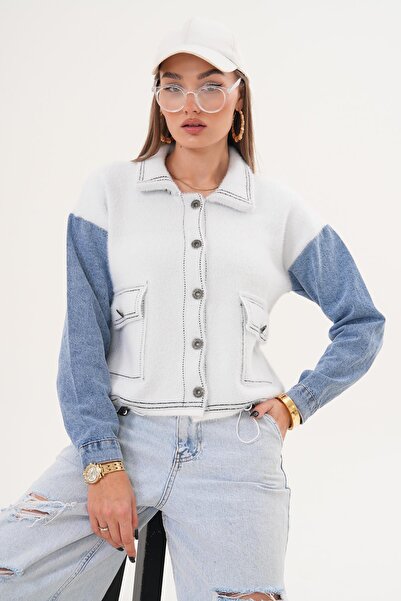 ŞİMAL Kadın Kolları Kot Detaylı Sakallı Ceket 255170 -