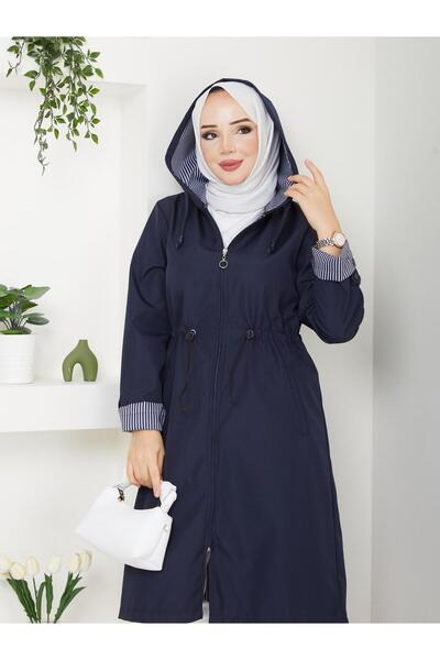exxitcollection Women's Bondit Fabric Striped Trench Coat Hooded Waterproof Stylish Comfortable