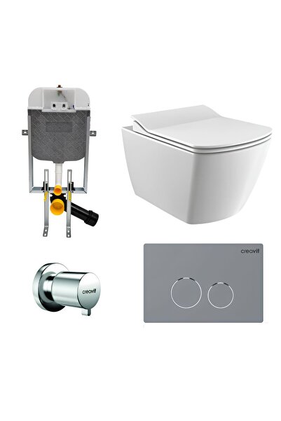 Creavit Elegant Beyaz Kanalsız Asma Klozet EG321, Duroplast Yavaş Kapak, Terr...