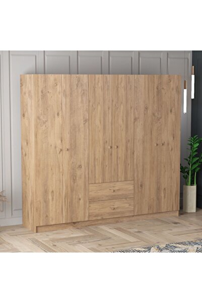 Kervancı Mobilya Ramon 6 Kapaklı 2 Çekmeceli Gardırop - Atlantik Çam