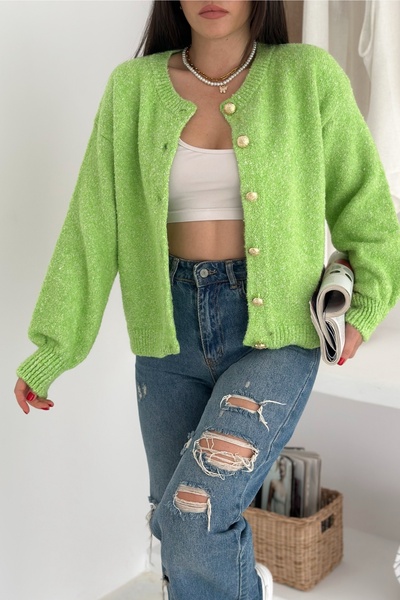 FEMELLE Green Knitwear Cardigan Gold Button Detailed Standard Size