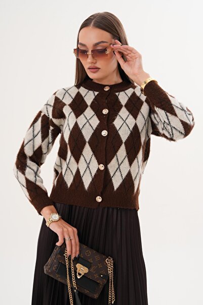 ŞİMAL Women's Diamond Pattern Embroidered Cardigan 255102 -