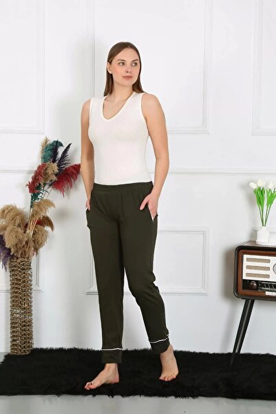 Beruflic Women's Cotton Combed Cotton Pocketed Single Bottom Pajamas Khaki