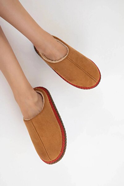 Lively Stylish Γυναικείες παντόφλες με επένδυση από γούνα με λεπτομέρεια από ψάθινη ρίγα, άνετες και ήσυχες για το σπίτι