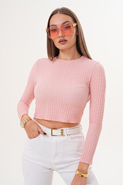 ŞİMAL Women's Crew Neck Long Sleeve Wrinkled Blouse 255267 -