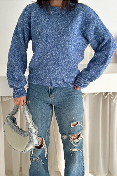 FEMELLE Pulover de tricotat Melange pentru femei, albastru, mărime standard