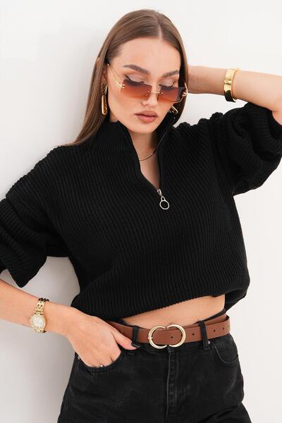 ŞİMAL Pulover tricotat cu detaliu cu fermoar la guler pentru femei 255109 -