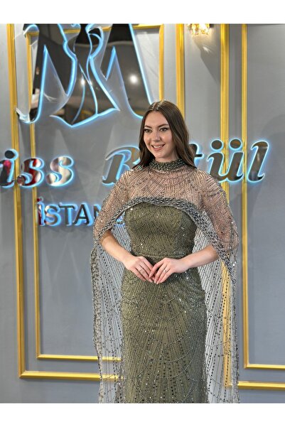 MissBetül Full Dantel Pelerinli Boncuk Detaylı Abiye Nişan Elbisesi