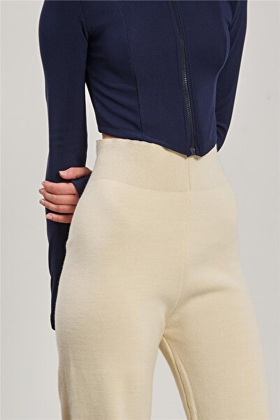 BARRELS AND OIL Kadın Bol Paça Triko Pantolon - Taş Rengi