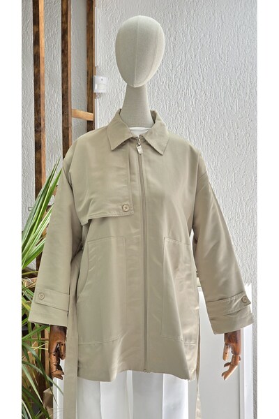 NANTİREA Kisa Ekru Trench Coat Women
