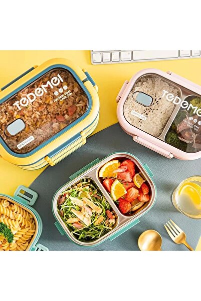 Limmy 2-Layer Compartmented Stainless Steel Storage Container Leak-Proof Lunch Box 1650 ml - Green/Yellow