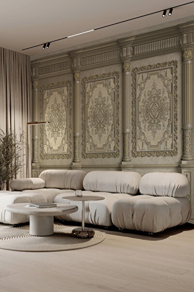 dreamwall Bej Mermer Doku Görünümlü Altın Varaklı Tekstil Duvar Kağıdı