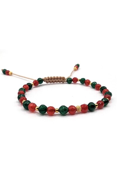 Lexy's Boutique Bratara ajustabila, din argint 925, placata aur 24k, pietre semipretioase jad si agat