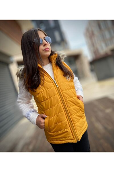 WENA KİDS Girl's Furry Hooded Puffer Vest
