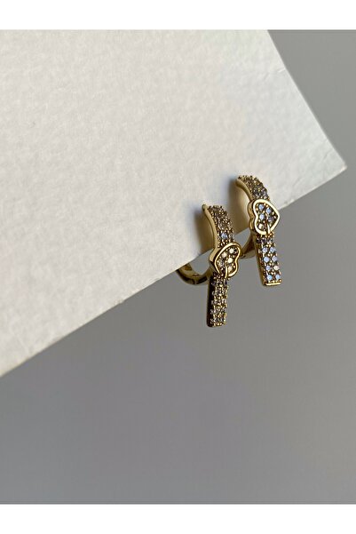 Owentis Çelik Gold Taşlı Kalp Detaylı London Küpe -kararma yapmaz-